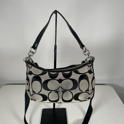 Coach Signature Jacquard Stripe Demi Bag Black Patent Leather K1371-28662E