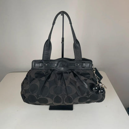 Coach Garnet Black Monogram Shoulder Bag Silver Turnlock G1069-F13906