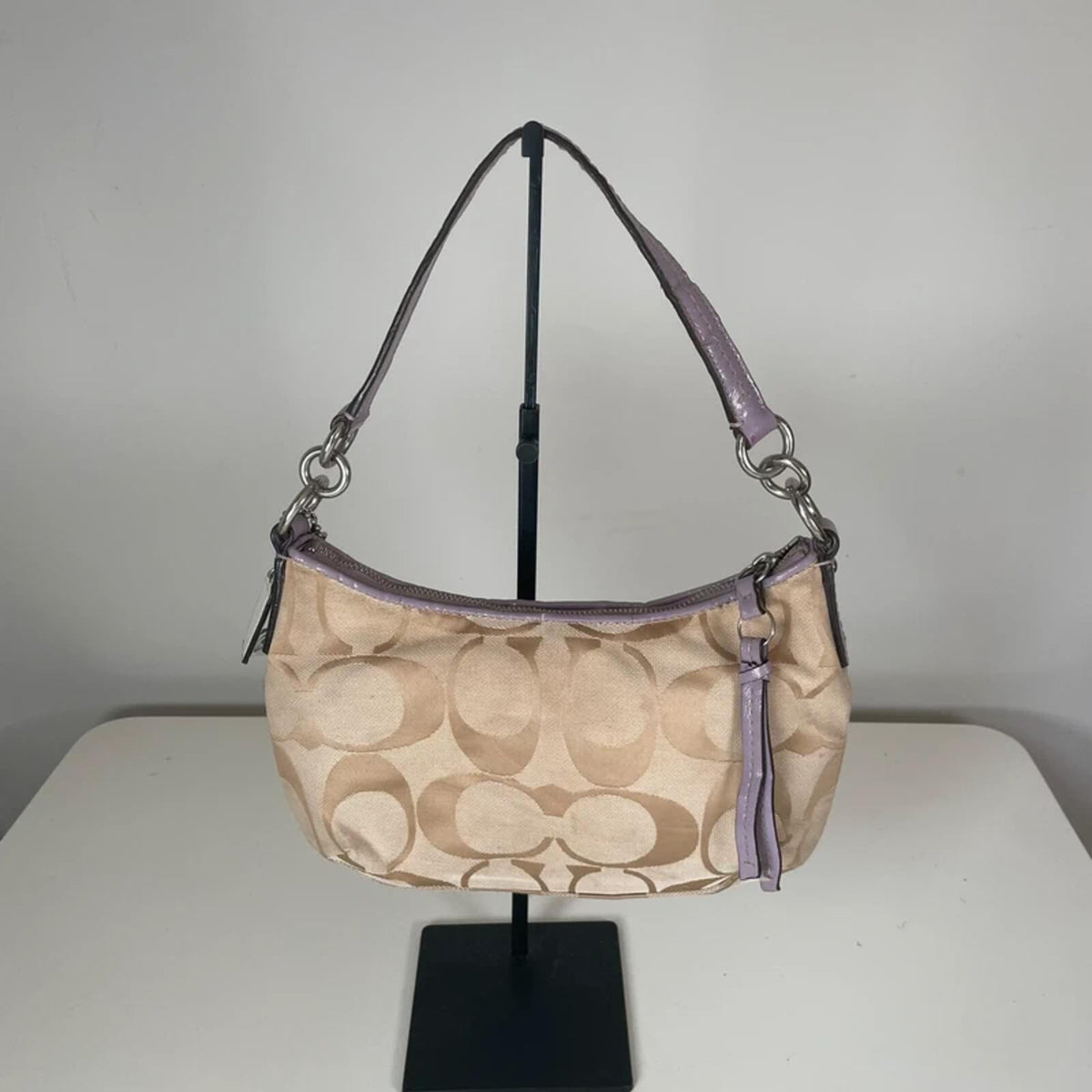 Coach Beige Monogram Shoulder Bag Lilac Stripe M1382-28206E