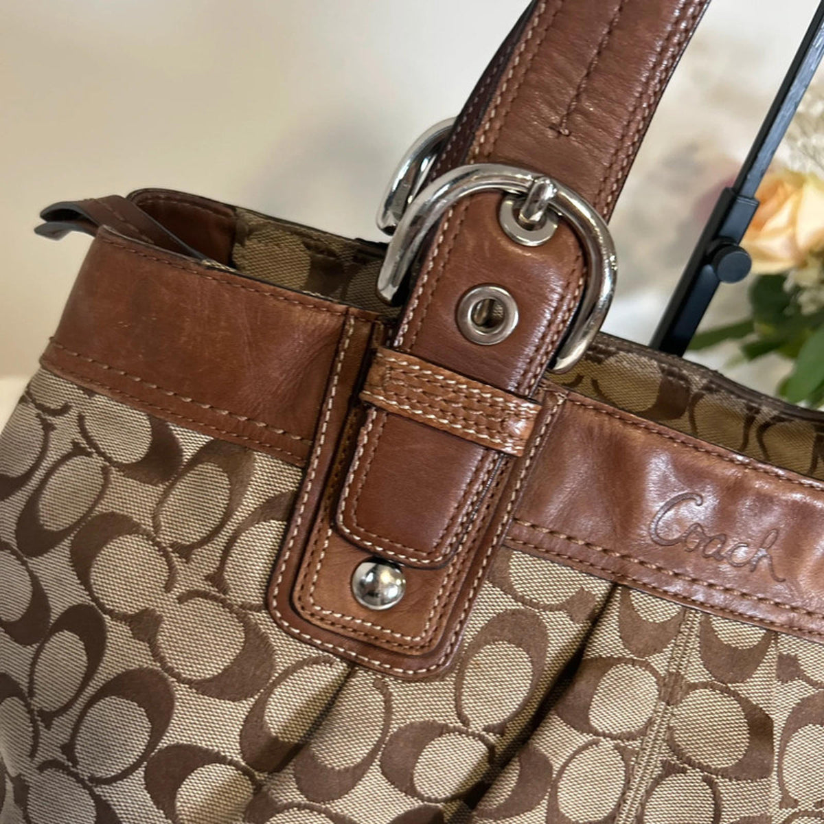 Coach Brown Signature Pleated Shoulder Bag D0973-F13742