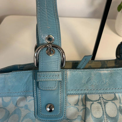 Vintage Y2K Blue Coach Signature Jacquard Handbag L0975-F13742