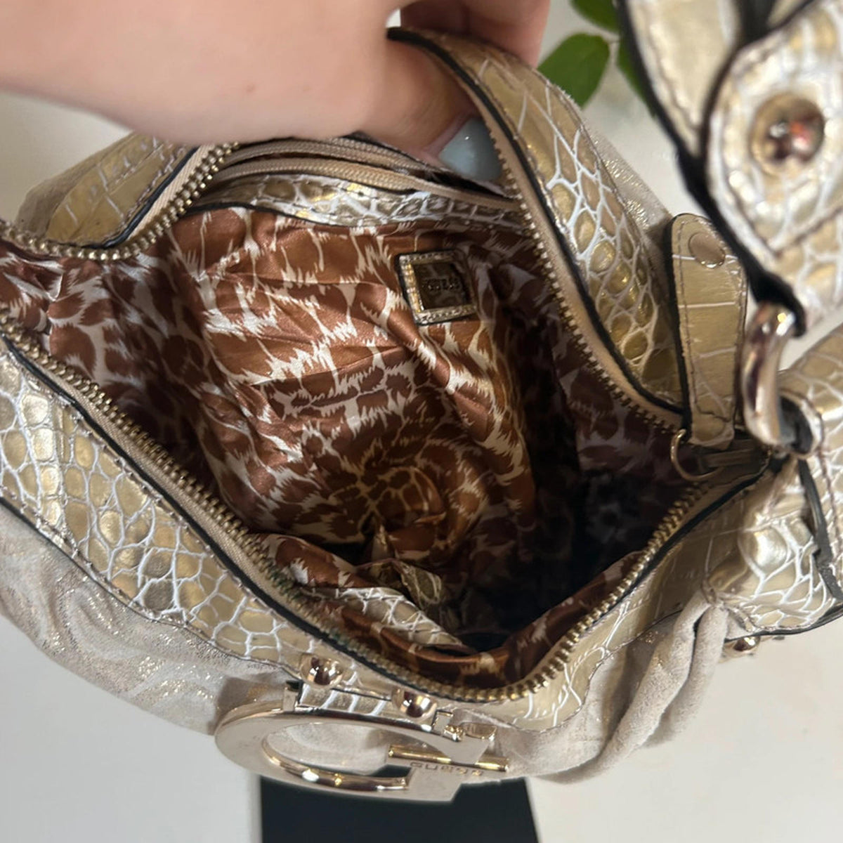 Guess Gold and Beige Handbag