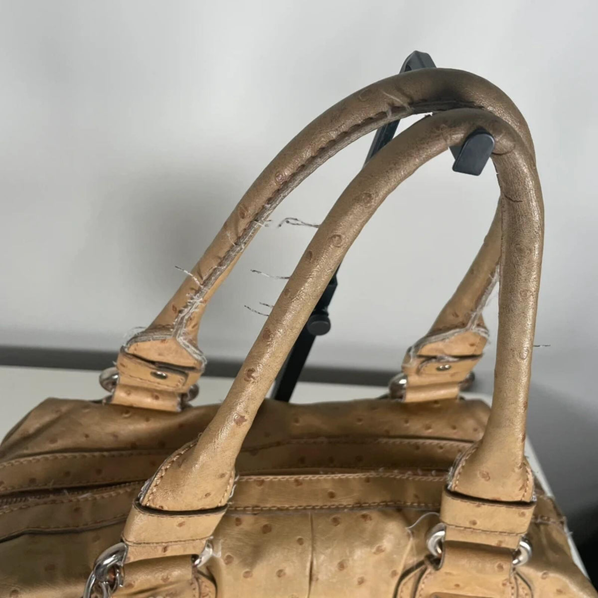 Y2K Vintage Guess Tan Leather Shoulder Handbag Silver Hardware