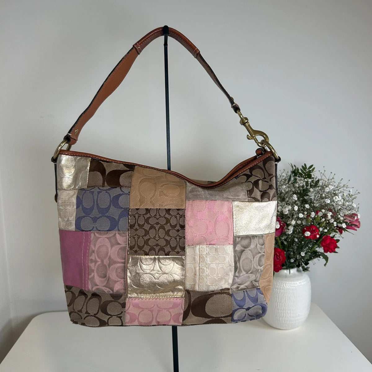 Coach Pink and Purple Patchwork Shoulder Bag L0769-11709