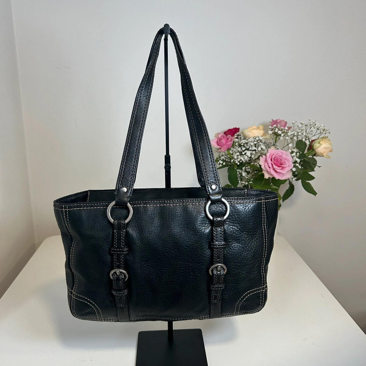 Coach Chelsea Black Pebbled Leather Buckle Tote Shoulder Bag F6981-F12339