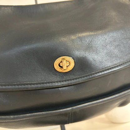 Coach Vintage Black Leather City Bag Gold Turn Lock B0N-9790