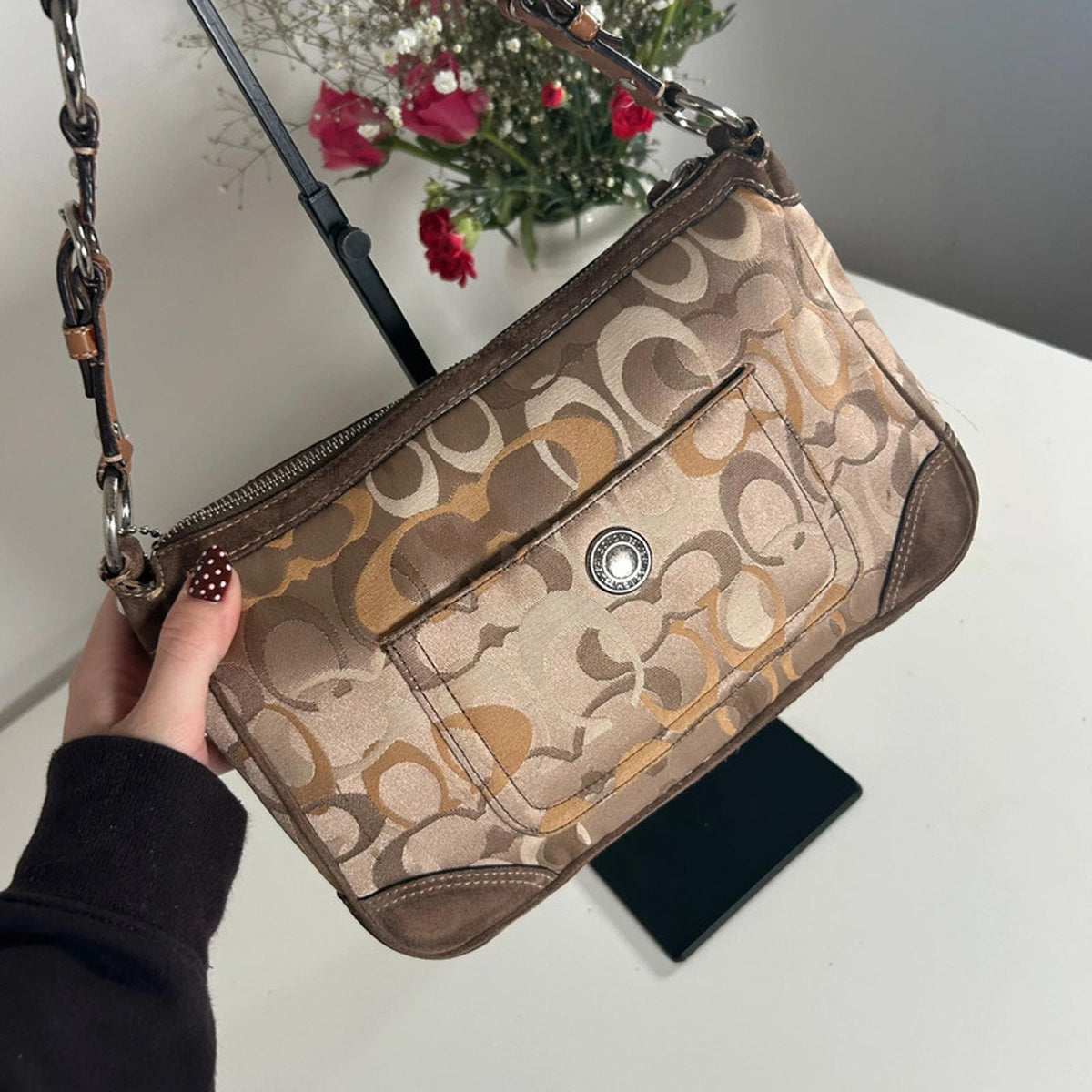 Coach Gold & Brown Chelsea Leather and Suede Shoulder Bag D05K-2172