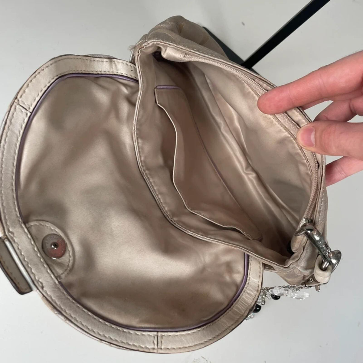 Coach Beige Monogram Wristlet Clutch Bag Y2K Mini Pouch