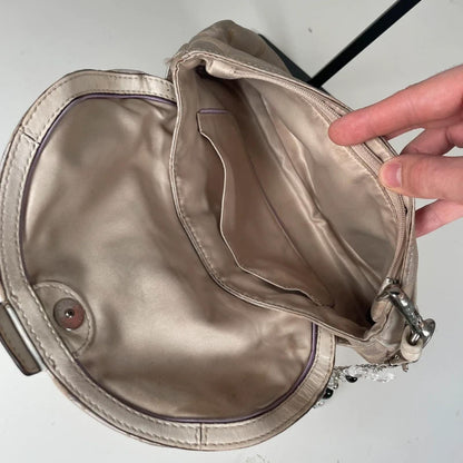 Coach Beige Monogram Wristlet Clutch Bag Y2K Mini Pouch