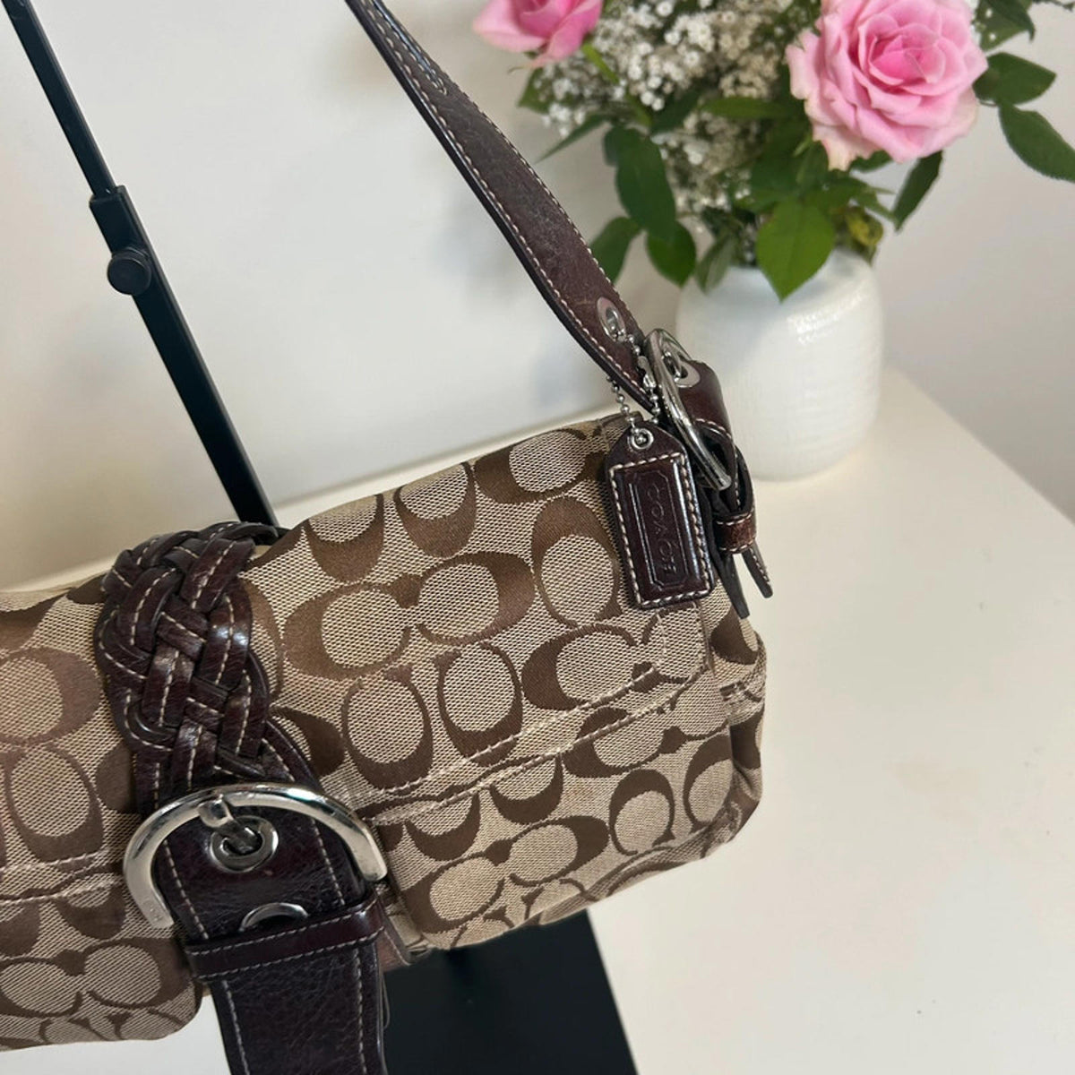 Coach Signature Soho Signature Flap Shoulder Bag Brown Canvas K05Q-6314