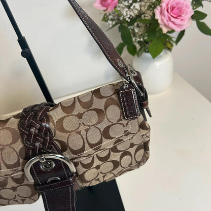 Coach Signature Soho Signature Flap Shoulder Bag Brown Canvas K05Q-6314