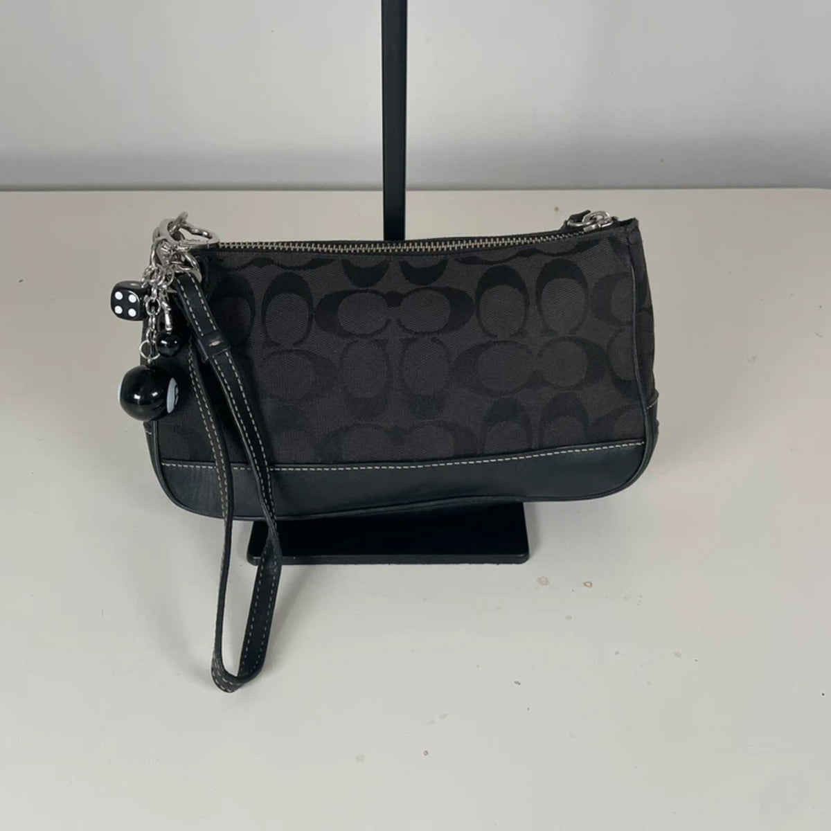 Coach Black Signature Monogram Demi Wristlet Bag Y2K A06U-6094