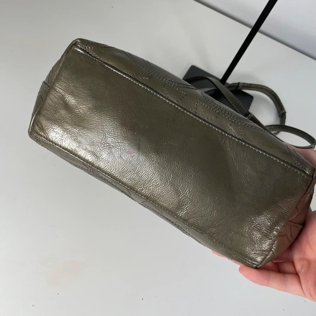 Coach Green Khaki Patent Leather Shoulder Bag Y2K E1093-F15142