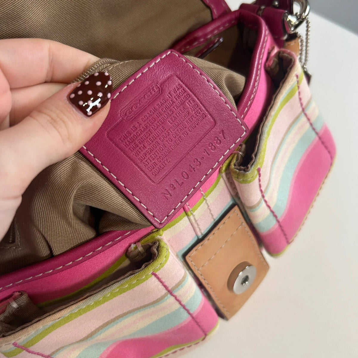 Rare Coach Pastel Stripe Soho Sateen & Leather Shoulder Bag L043-1887