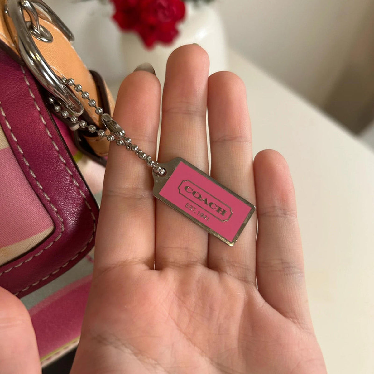Rare Coach Pastel Stripe Soho Sateen & Leather Shoulder Bag L043-1887