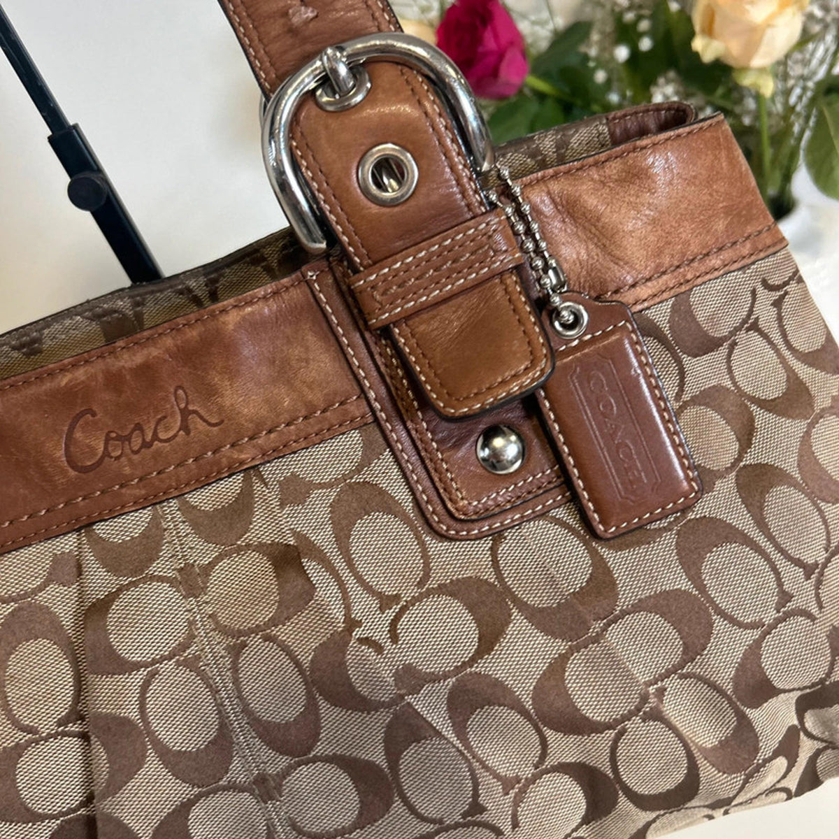 Coach Brown Signature Pleated Shoulder Bag D0973-F13742