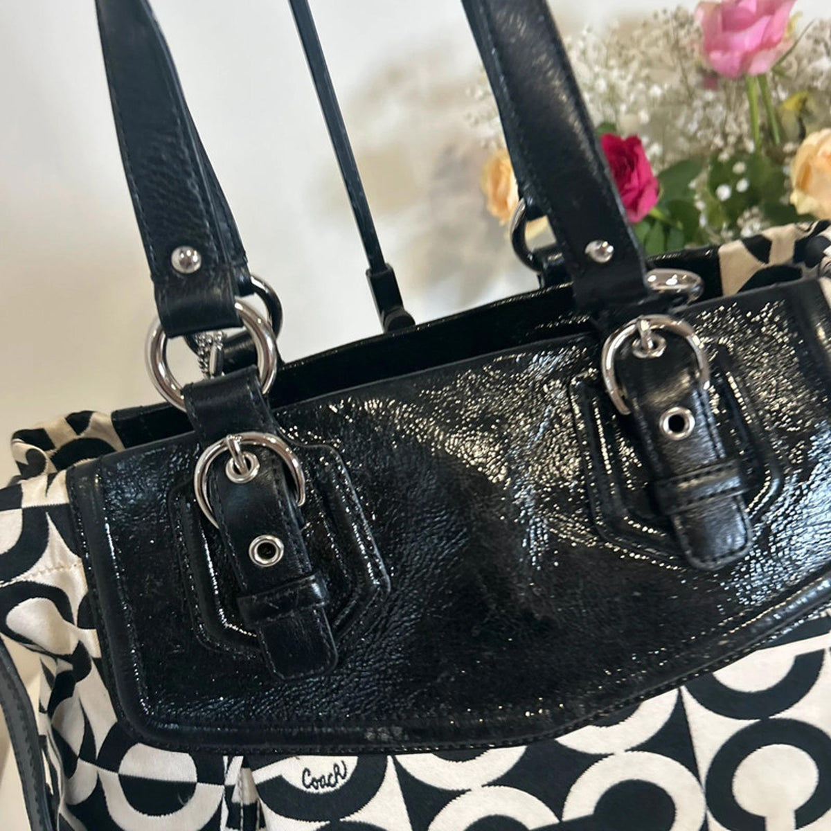 Coach Madison OP Signature Black and White Shoulder Bag K0982-14537