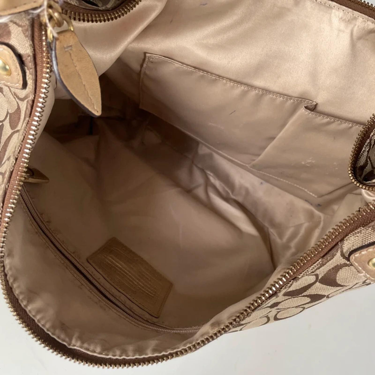 Coach Penelope Beige Brown Monogram Hobo Bag M0920-F14691