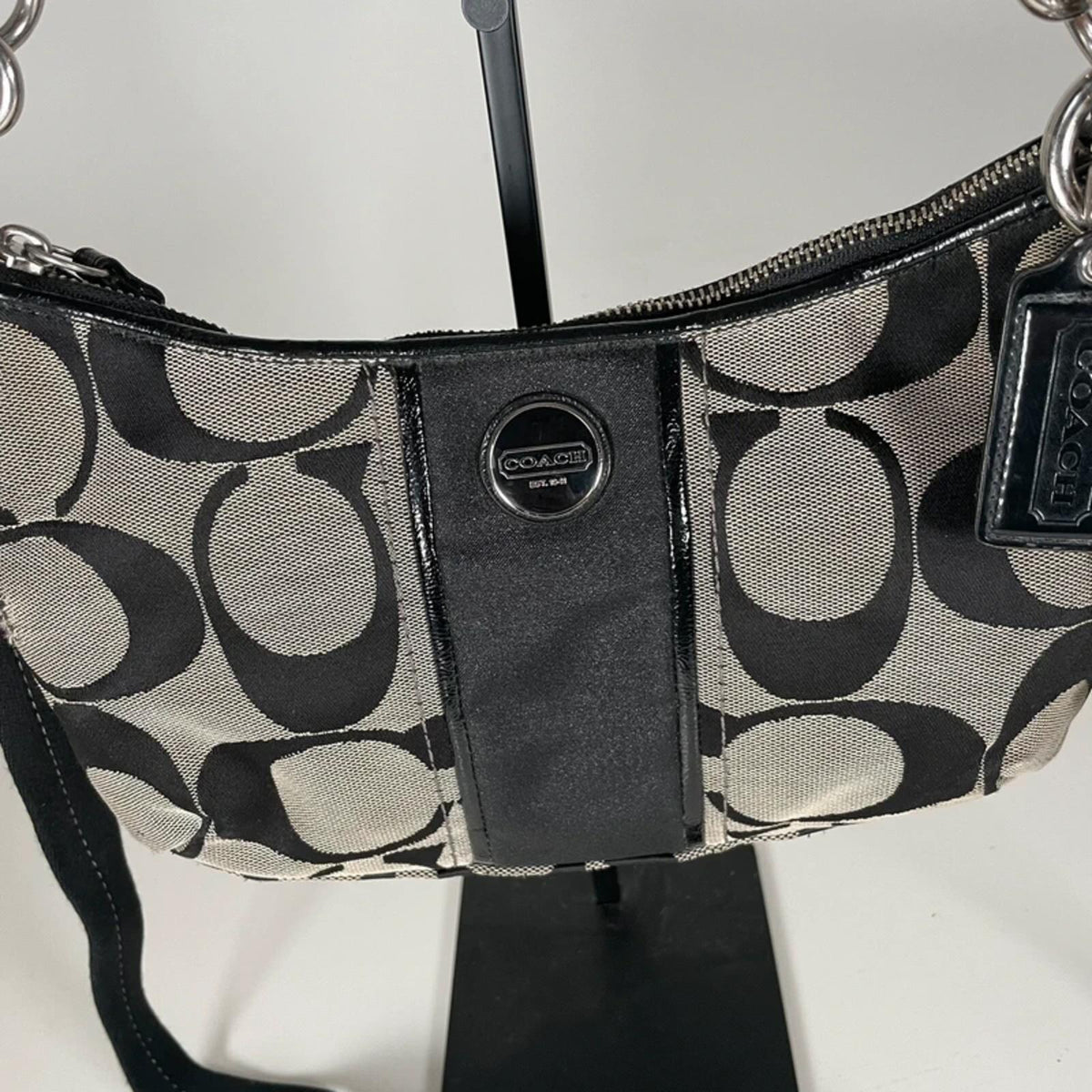 Coach Signature Jacquard Stripe Demi Bag Black Patent Leather K1371-28662E