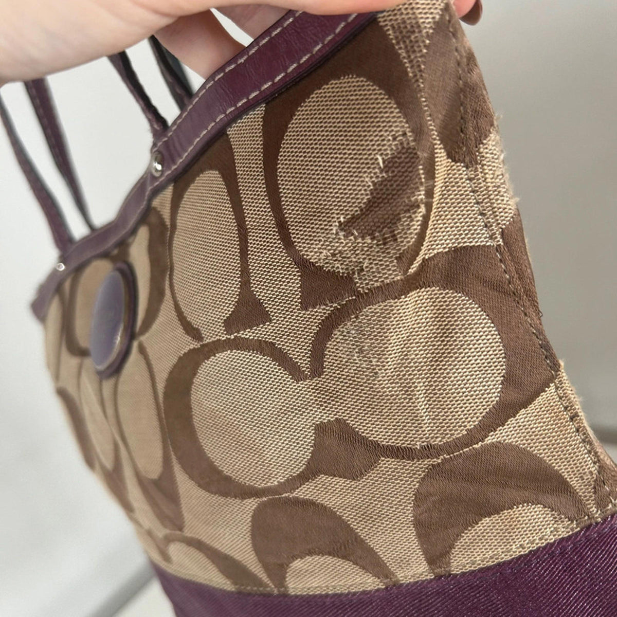 Coach Plum Signature Stripe Tote Shoulder Bag H1020-F14112