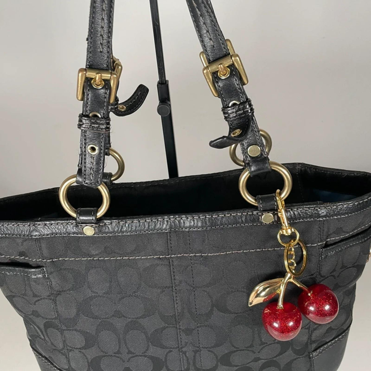 Coach Black Signature Monogram Shoulder Bag Gold Turnlock H0768-11237