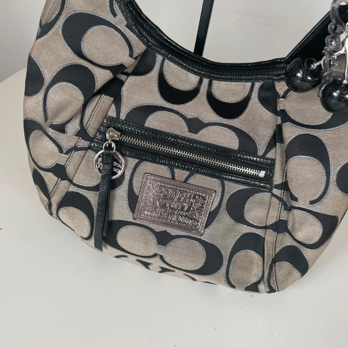 Coach Poppy Black Monogram Hobo Shoulder Bag M1033-16376