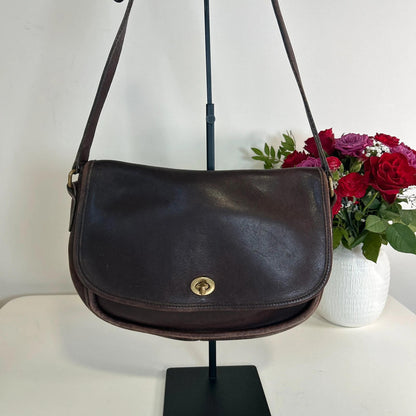 Coach Brown City Leather Shoulder Bag Gold Turnlock - H0C-9790