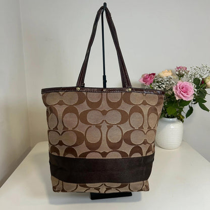 Vintage Y2K Coach Signature Stripe Brown Handbag JO668-10125