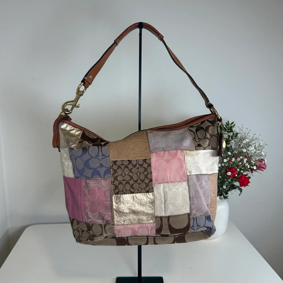 Coach Pink and Purple Patchwork Shoulder Bag L0769-11709