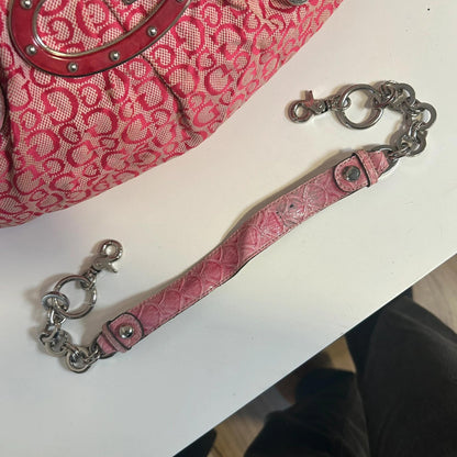 Guess Pink Shoulder Bag Snakeskin with Silver Chain Detail
