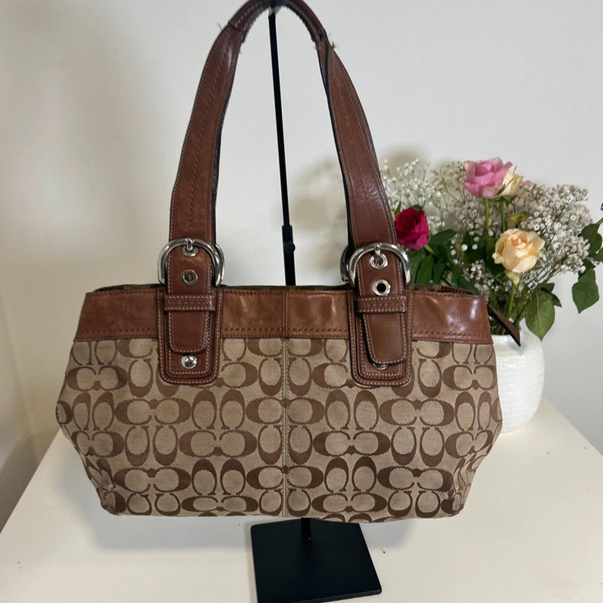 Coach Brown Signature Pleated Shoulder Bag D0973-F13742
