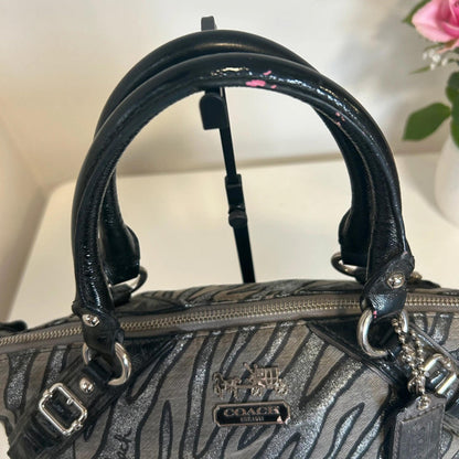Rare Vintage Y2K Coach Sophia Gallery Bag Silver Zebra Print Lurex Jacquard G1082-16925