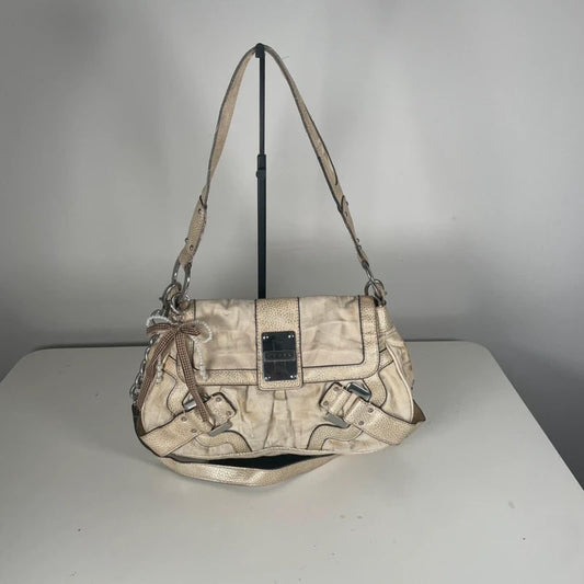 Y2K Vintage Guess Beige Monogram G Shoulder Bag Chain Strap