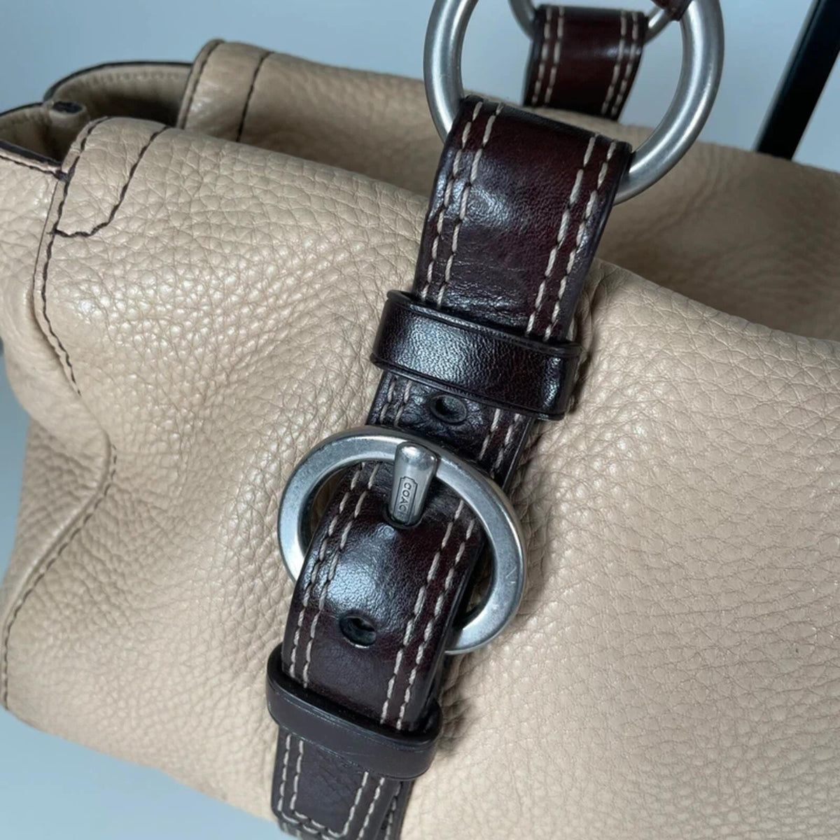 Coach Brown Cream Pebbled Leather Shoulder Bag H0782-F10887