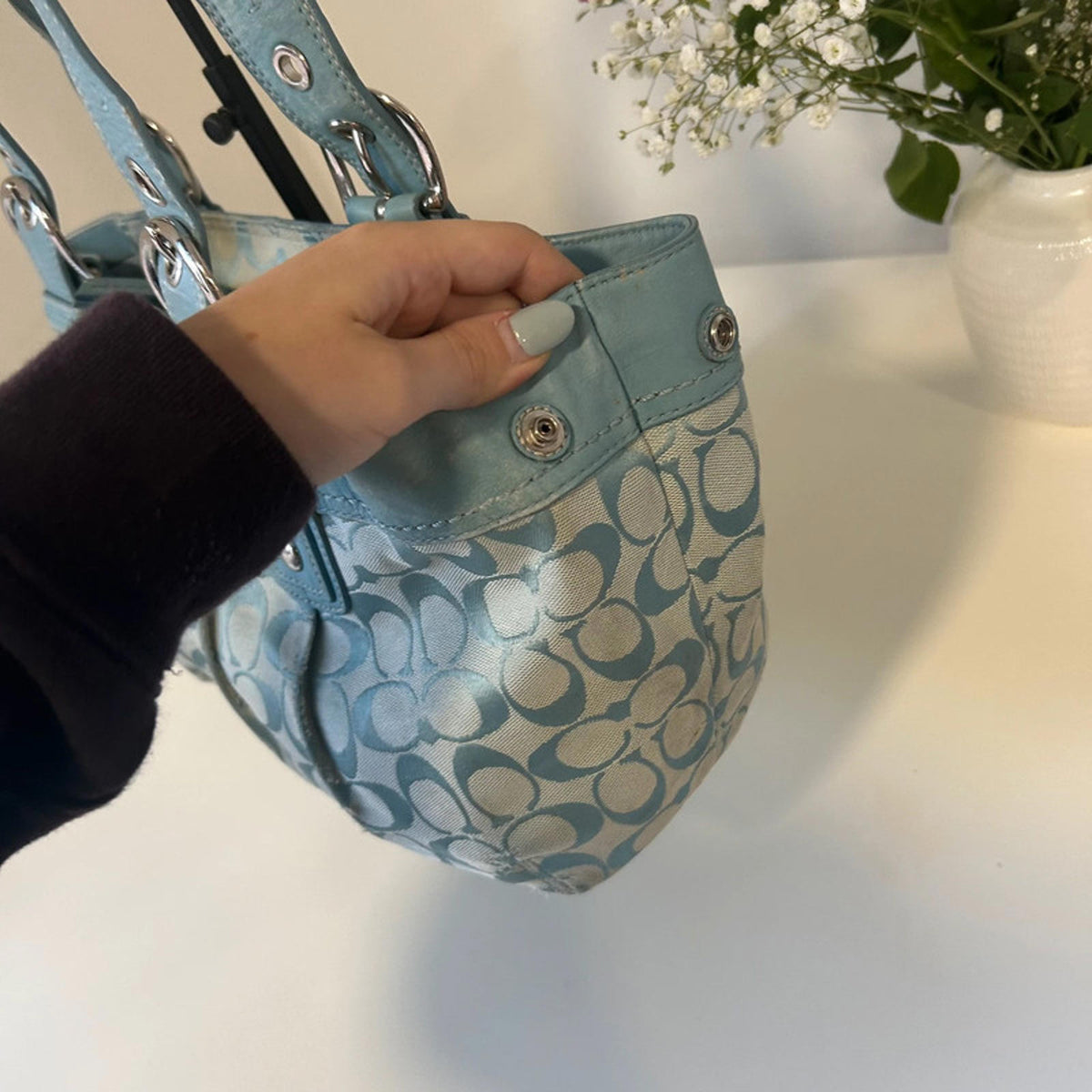 Vintage Y2K Blue Coach Signature Jacquard Handbag L0975-F13742