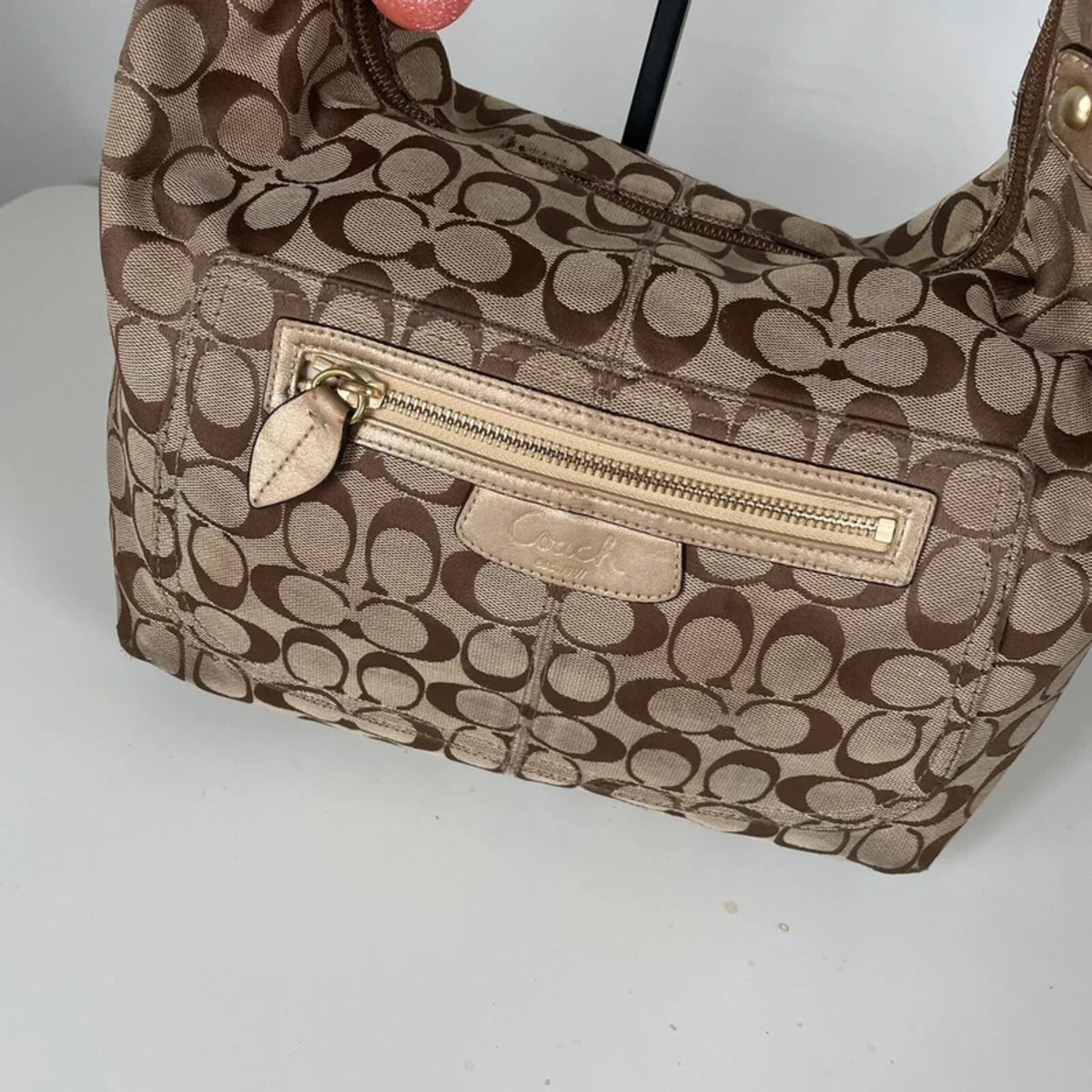 Coach Penelope Beige Brown Monogram Hobo Bag M0920-F14691