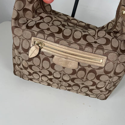 Coach Penelope Beige Brown Monogram Hobo Bag M0920-F14691