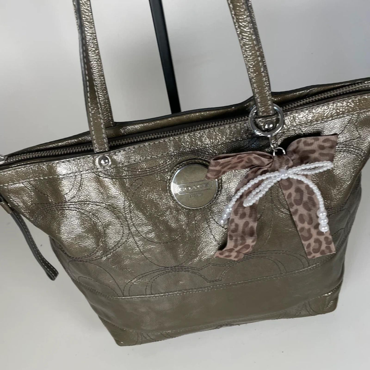 Coach Green Khaki Patent Leather Shoulder Bag Y2K E1093-F15142