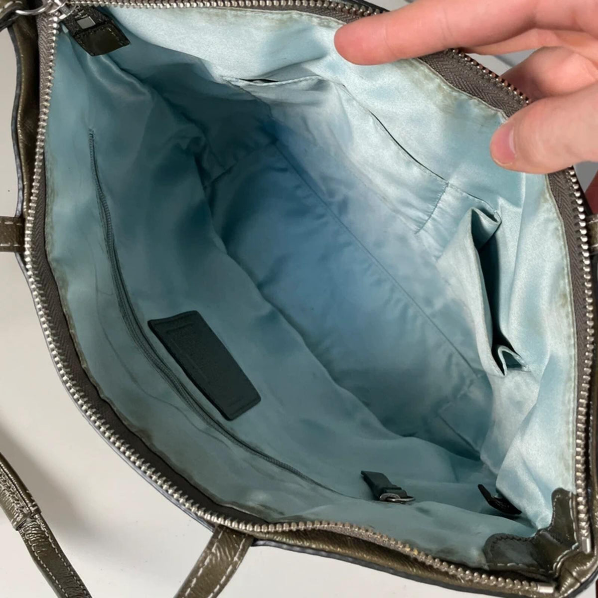 Coach Green Khaki Patent Leather Shoulder Bag Y2K E1093-F15142