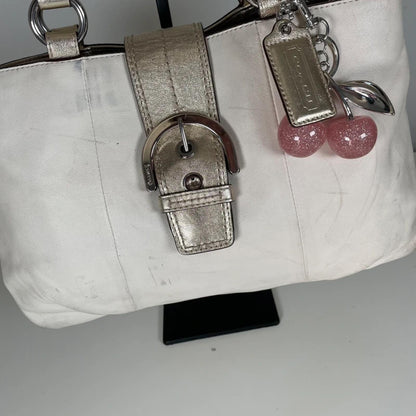 Coach White Leather Shoulder Bag Silver Buckle G1175-F18751