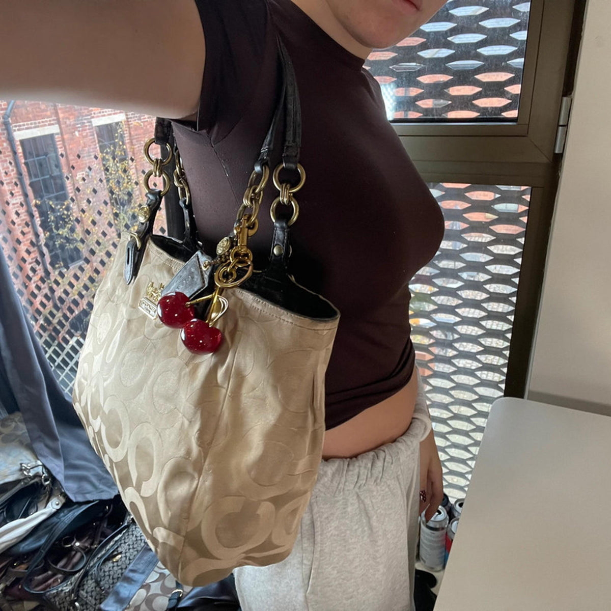 Coach Signature C Gold Beige Shoulder Bag E1082-15758