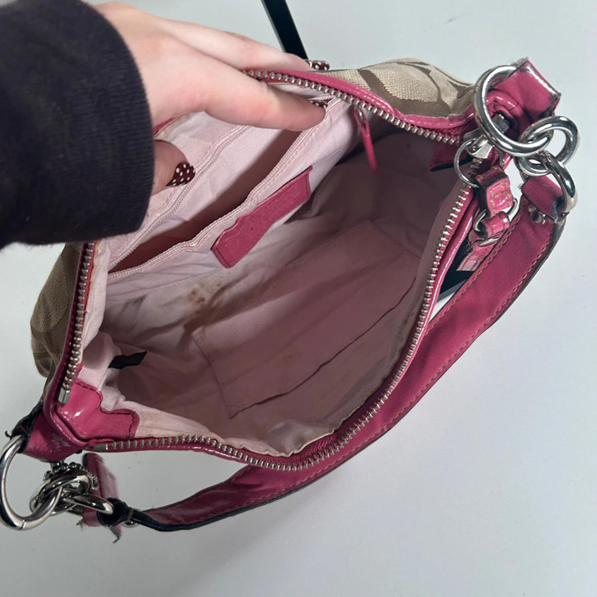 Coach Pink Striped Jacquard Demi Shoulder Bag D1175-F17439