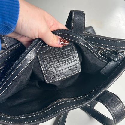 Coach Black Monogram and Leather Trim Shoulder Bag M1J-6082