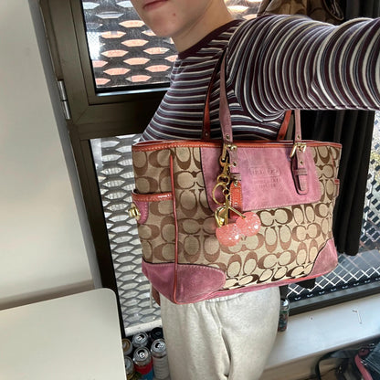 Coach Pink Suede and Monogram Tote Shoulder Bag K04Q-1443
