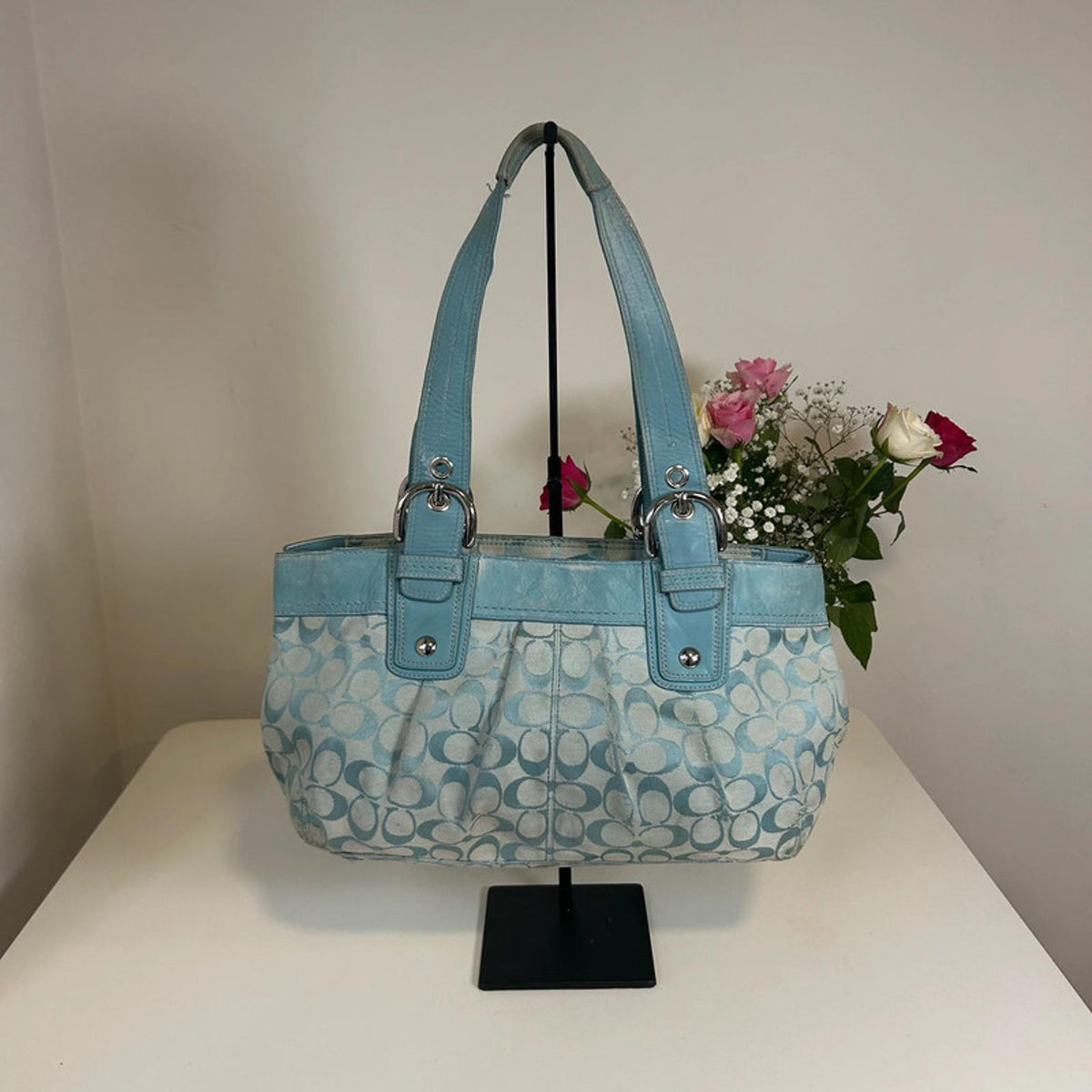 Vintage Y2K Blue Coach Signature Jacquard Handbag L0975-F13742