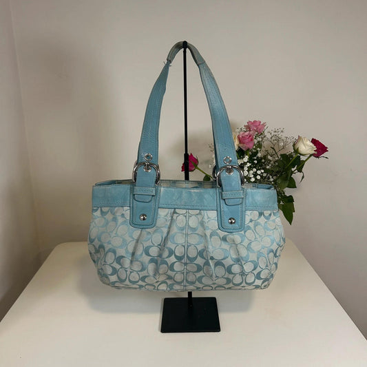 Vintage Y2K Blue Coach Signature Jacquard Handbag L0975-F13742