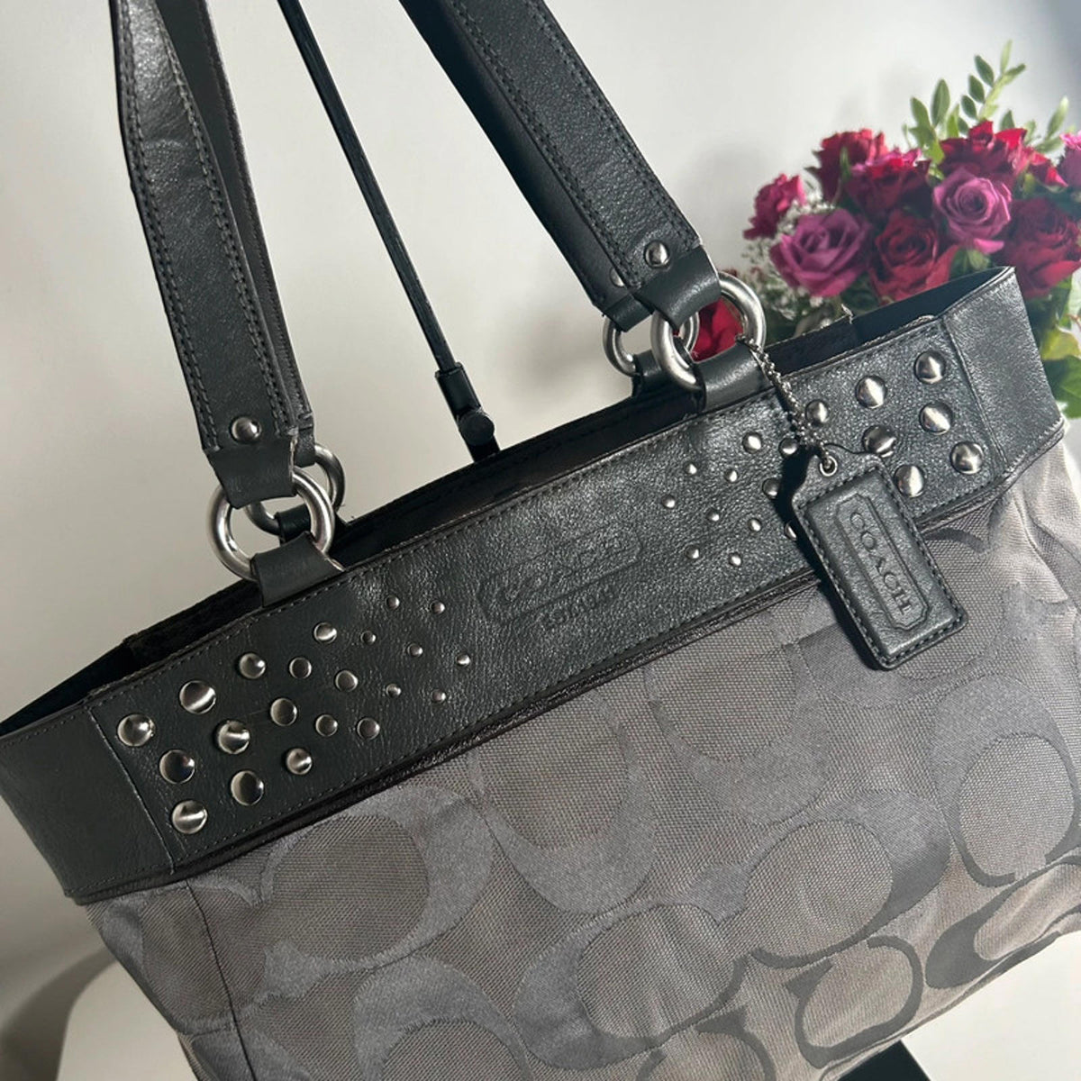 Coach Grey Studded Monogram Shoulder Bag F1067-F15240