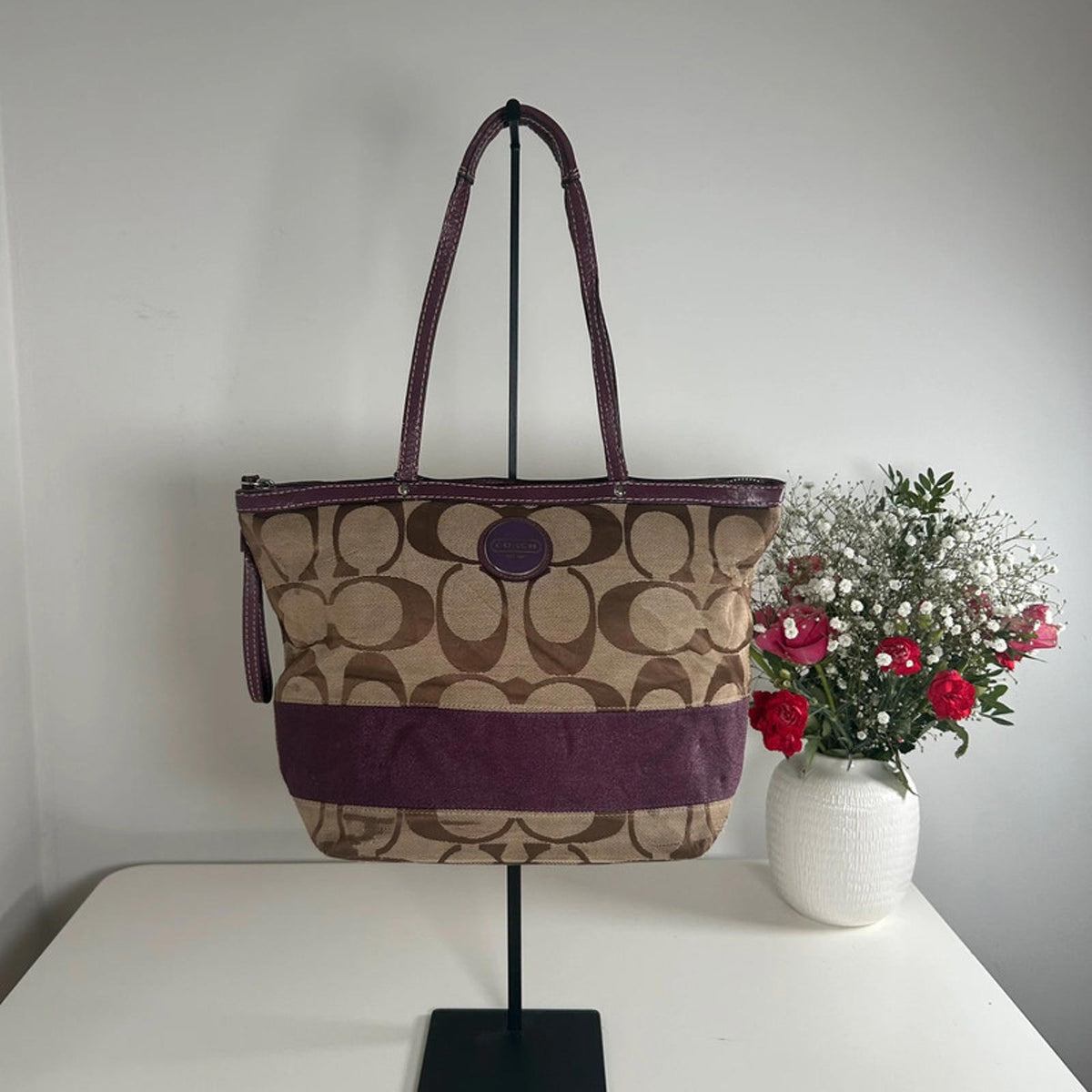 Coach Plum Signature Stripe Tote Shoulder Bag H1020-F14112