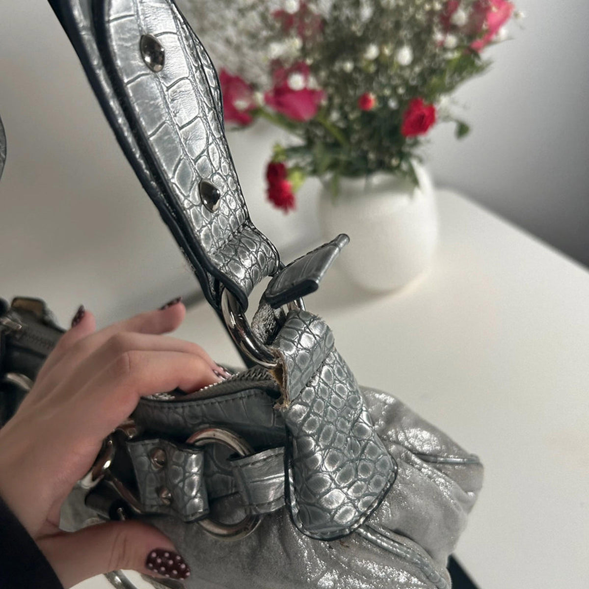 Guess Silver Shoulder Bag Glitter G