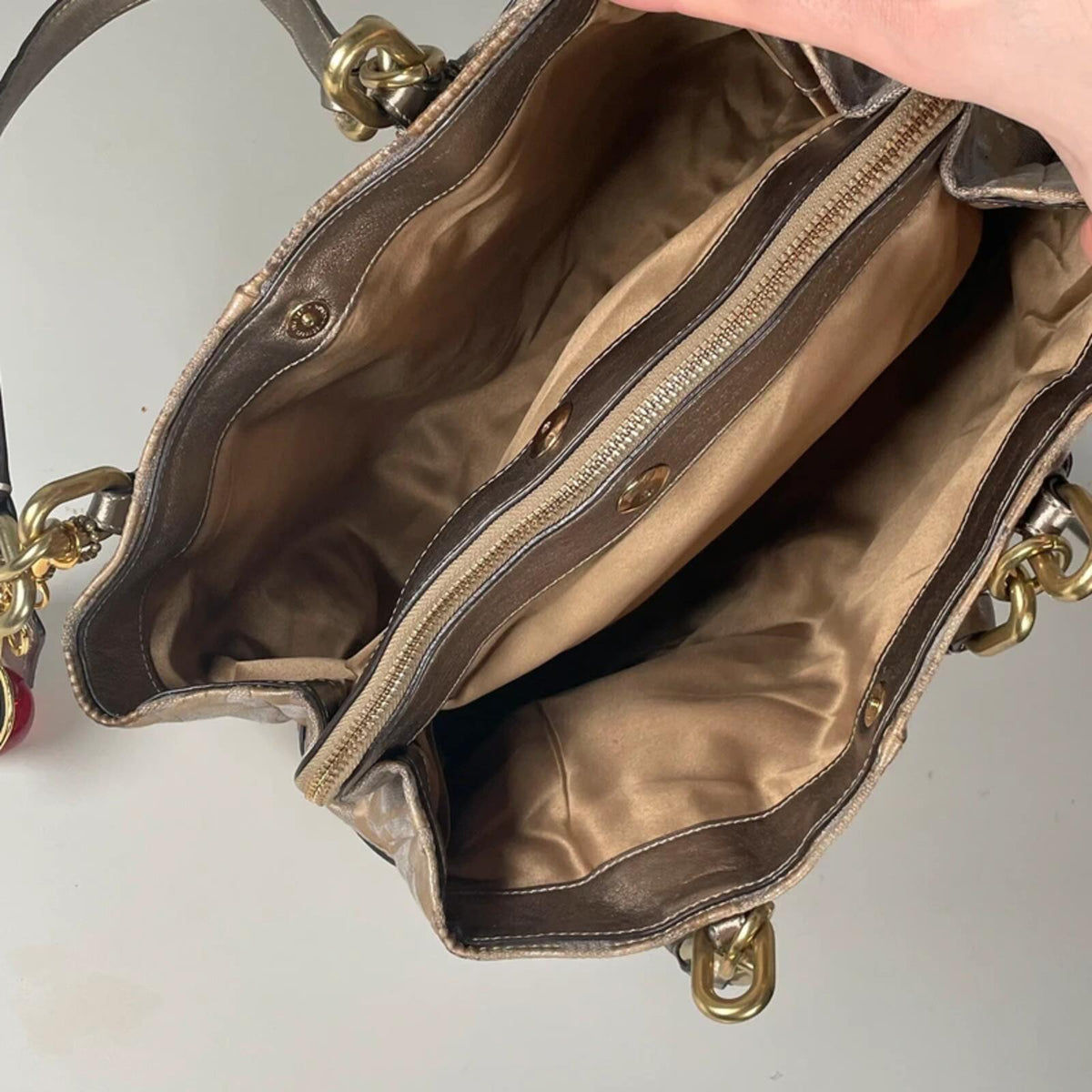 Coach Silver Signature Monogram Shoulder Bag Gold Hardware Handbag G1126-18687